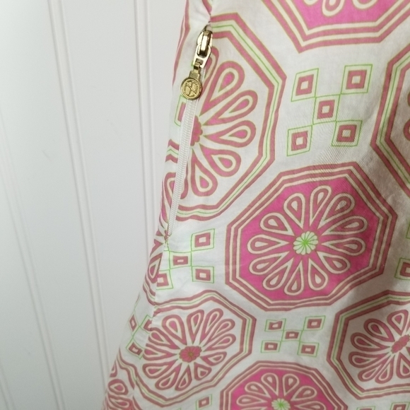 Tracy Negoshian Ruffle Dress Sleeveless Geometric Pink Mini Coquette Preppy Soft - Picture 8 of 10